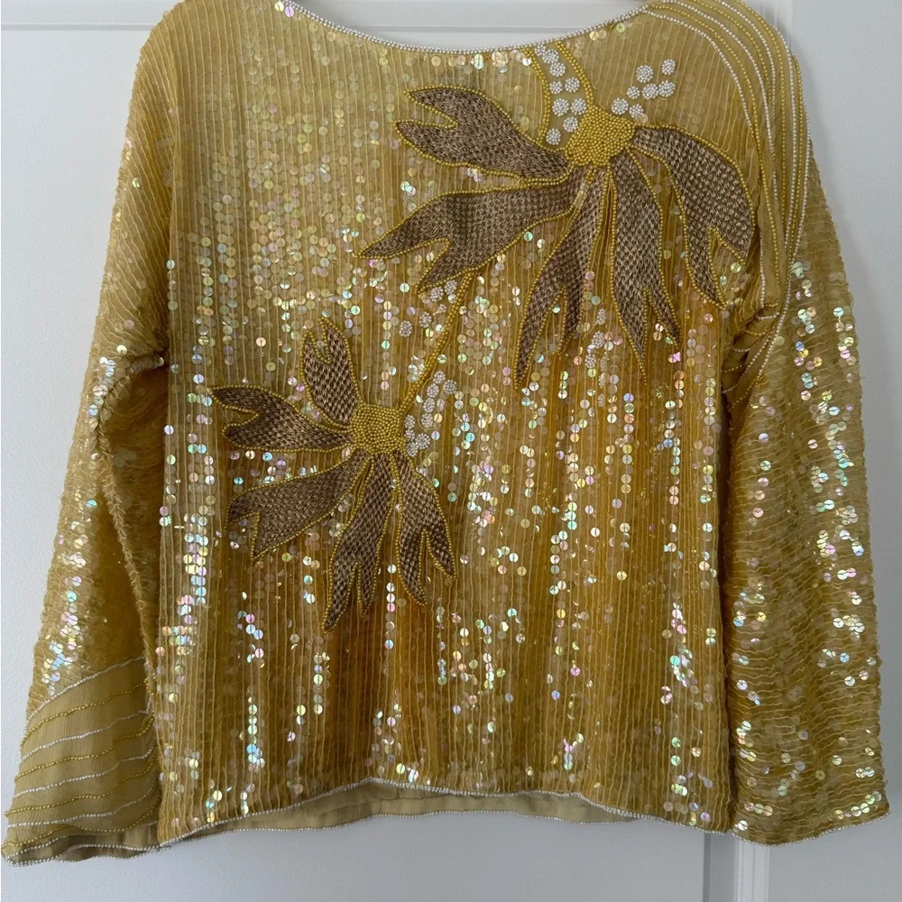 Dominique Gold Sequin Floral Blouse - Picture 2 of 4